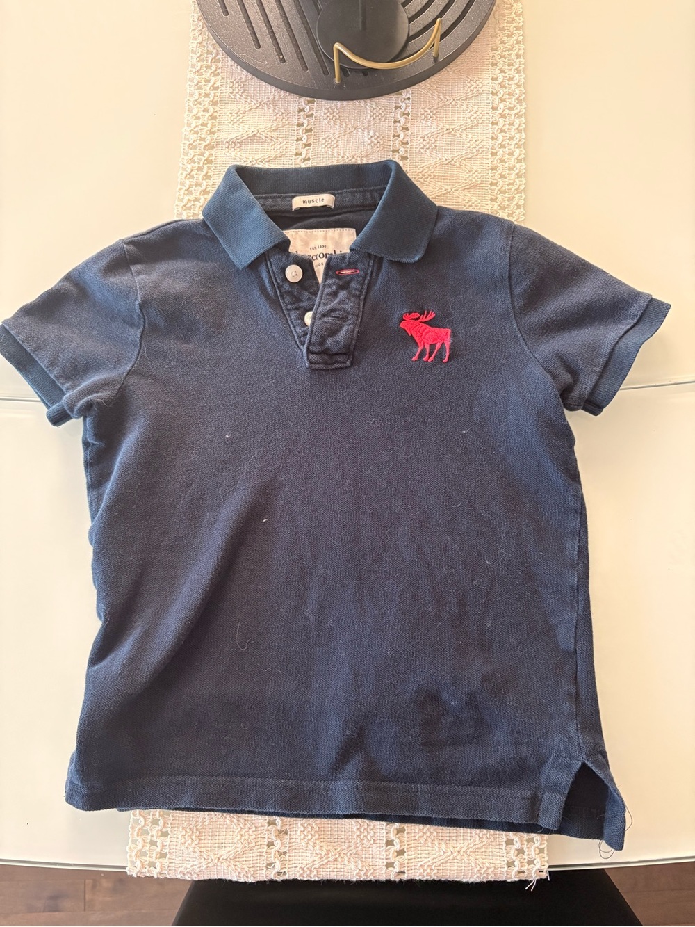 Abercrombie & Fitch Navy Polo with Red Moose Emblem